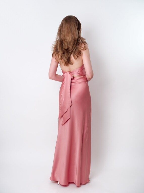 Robe en soie rose poudre longue robe dos nu robe de demoiselle d honneur robe d invite de mariage robe de soiree robe dos nu demoiselle d honneur en soie Etsy France