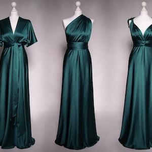 Infinity dress, dark teal green silk dress, bridesmaid dress, silk dress, multi wrap dress, convertible dress, multiway dress, long dress