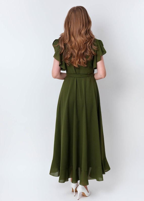 chiffon olive green bridesmaid dresses Daphne main image 1