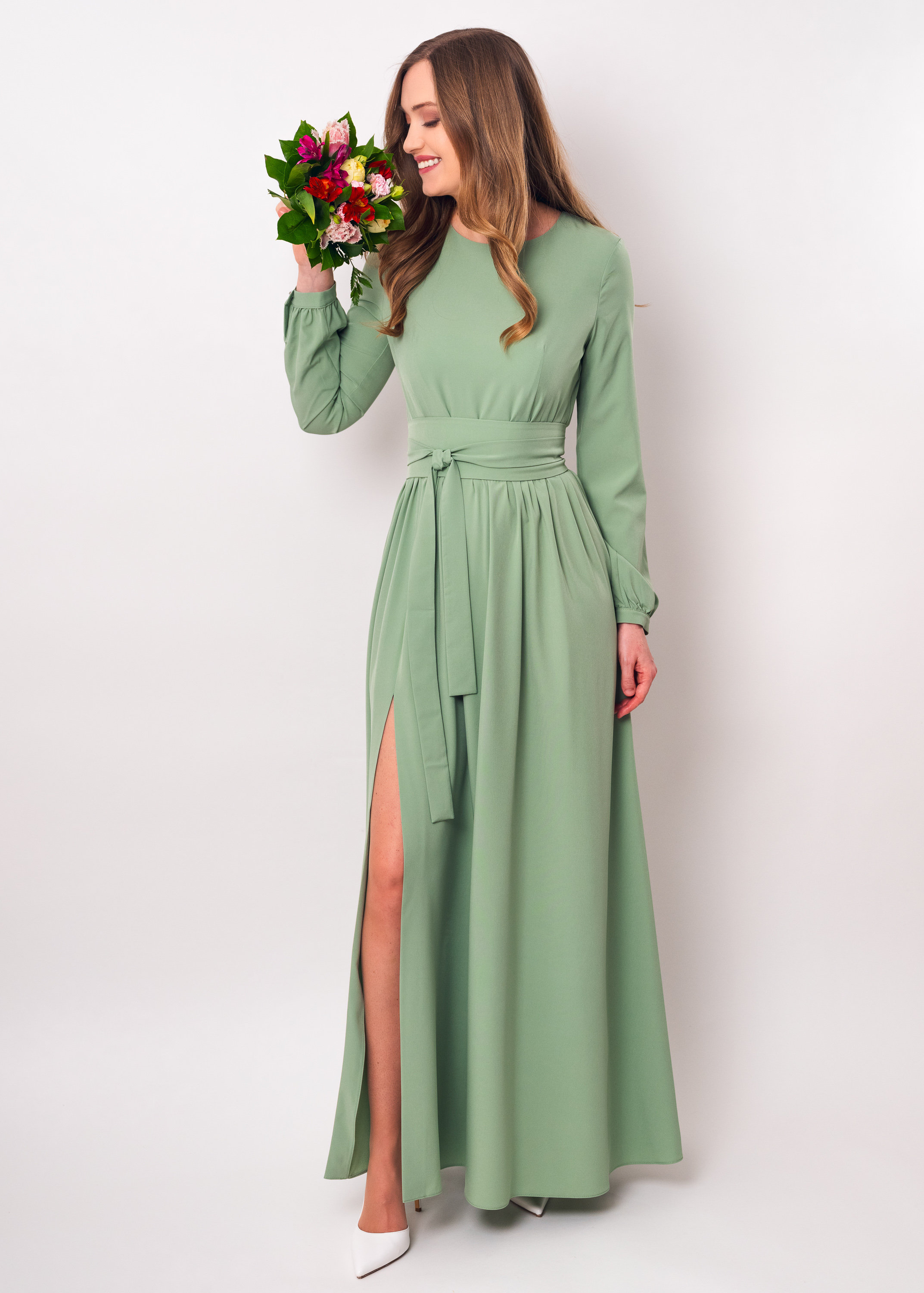 long sleeve sage green prom dress ZAPAKA Women Sage Green Long Prom Dress with Slit A-Line Lace Off the Shoulder Beaded Wedding Guest Dress with Long Sleeves, Sage Green / US24W