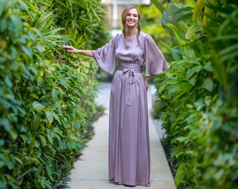 Taupe Dress With Belt, Long Slit Dress, Bridesmaid Dress, Wedding