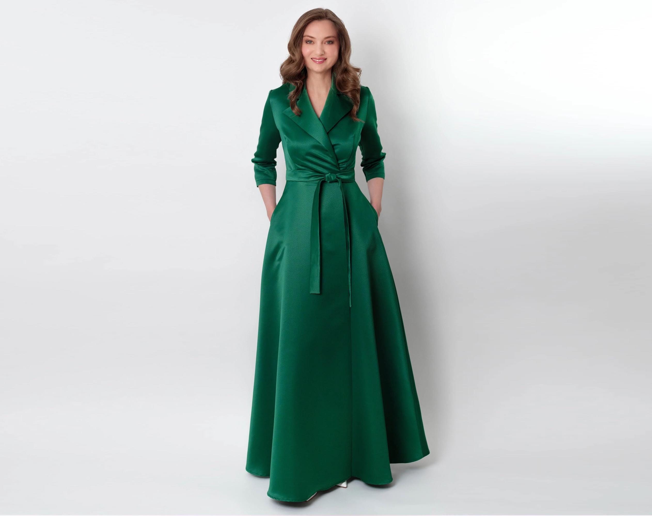 emerald green satin long sleeve wrap dress Designer Long Sleeve Wrap Dress | Emerald Wrap Dress | Kyle X Shahida Small