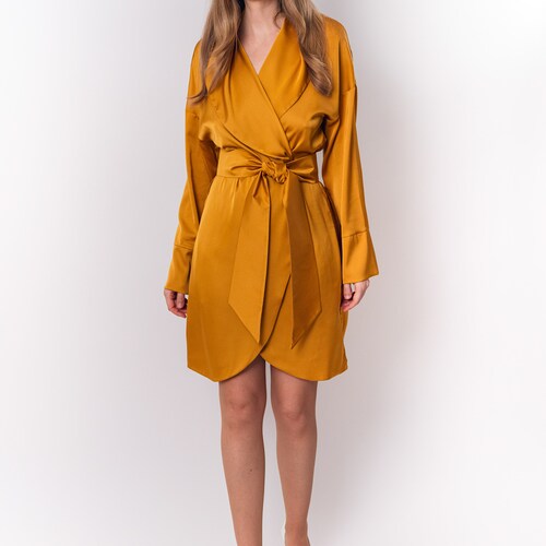 Gold long silk robe, bride robe, bridesmaid robe, luxury silk satin robe, wedding robe, kimono robe, dressing gown, bridal orders party robe
