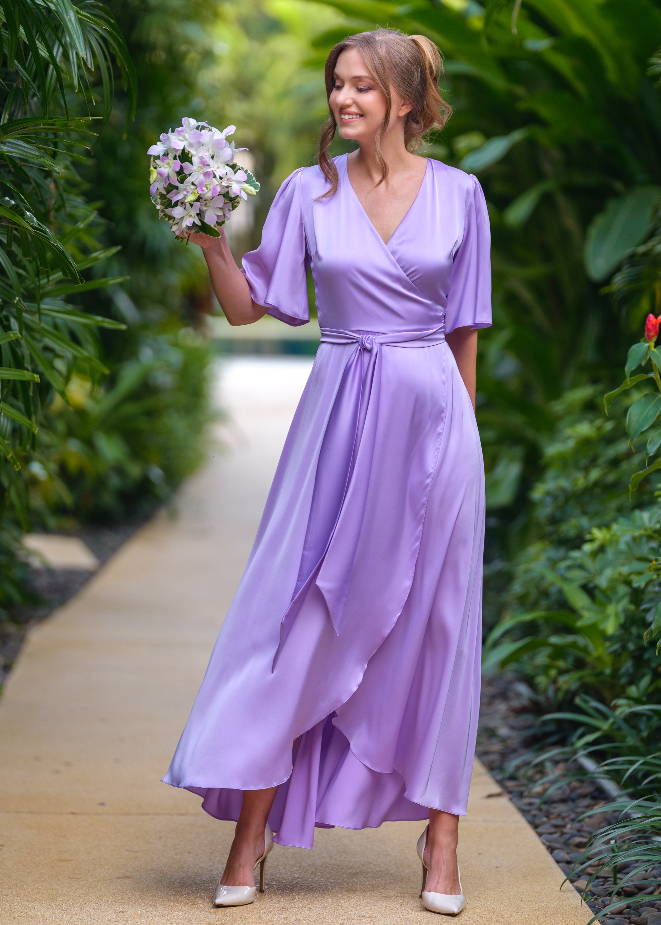 Lilac Silk Dress, Silk Dress, Wrap Dress, Bridesmaid Dress, Wedding Guest  Dress, Women Dress, Evening Dress, Long Dress - Etsy