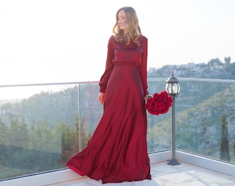 Burgundy Bodycon Dress: Jersey Fishtail Evening Gown - Etsy