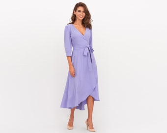 purple wrap around dress