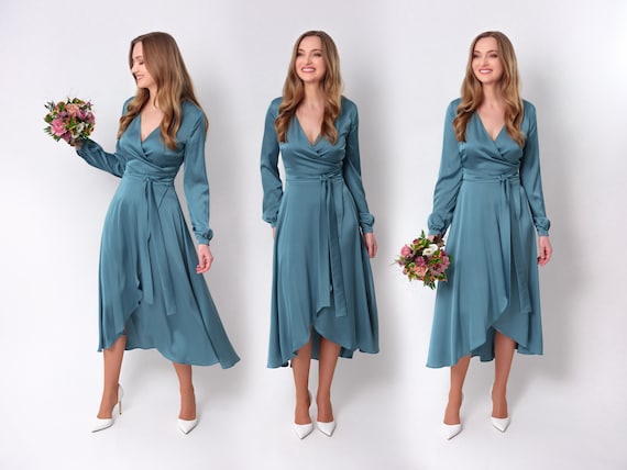 Aqua Blue Silk Dress Silk Dress Wrap Dress Bridesmaid Dress Wedding Guest Dress Women Dress Maxi Dress Evening Dress Long Dress Etsy