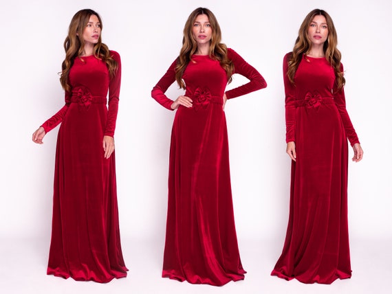 Edward Arsouni Long Sleeve A-Line Velvet Gown - District 5 Boutique