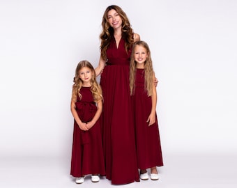 Burgundy infinity dress, silk infinity dress, bridesmaid dress, flower girl dress, Mother and Daughter dresses