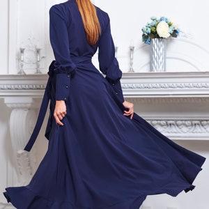 Navy blue long wrap dress, bridesmaid dress, cocktail dress, wedding guest dress, maxi party dress, formal dress, prom dress image 6