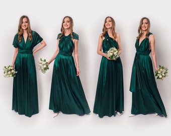 Emerald green luxury satin infinity dress, bridesmaid dresses, bridesmaid infinity dress, silk dress, wrap dress, Maid of Honor dress