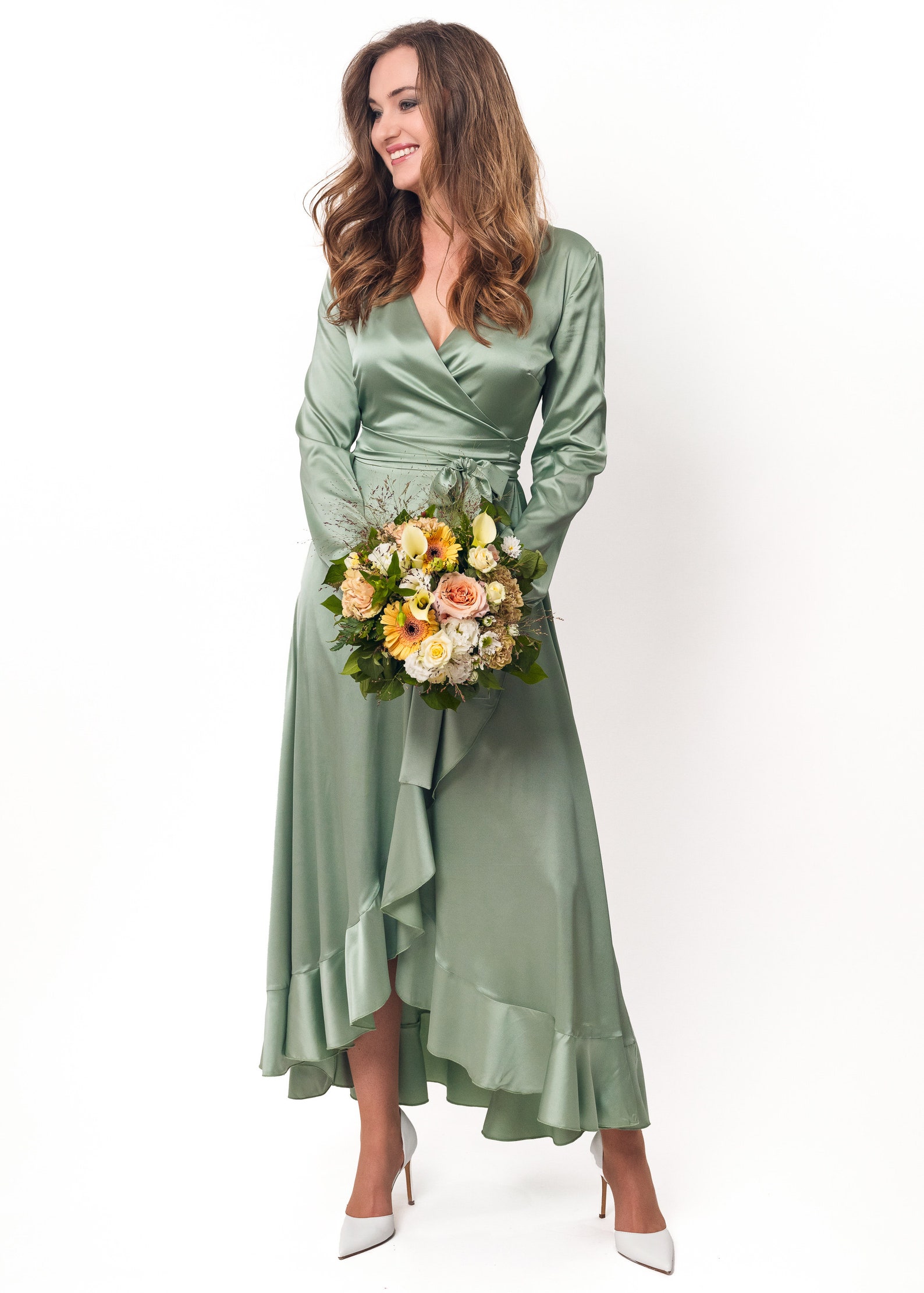 Sage Silk Shirt Dress main image 0