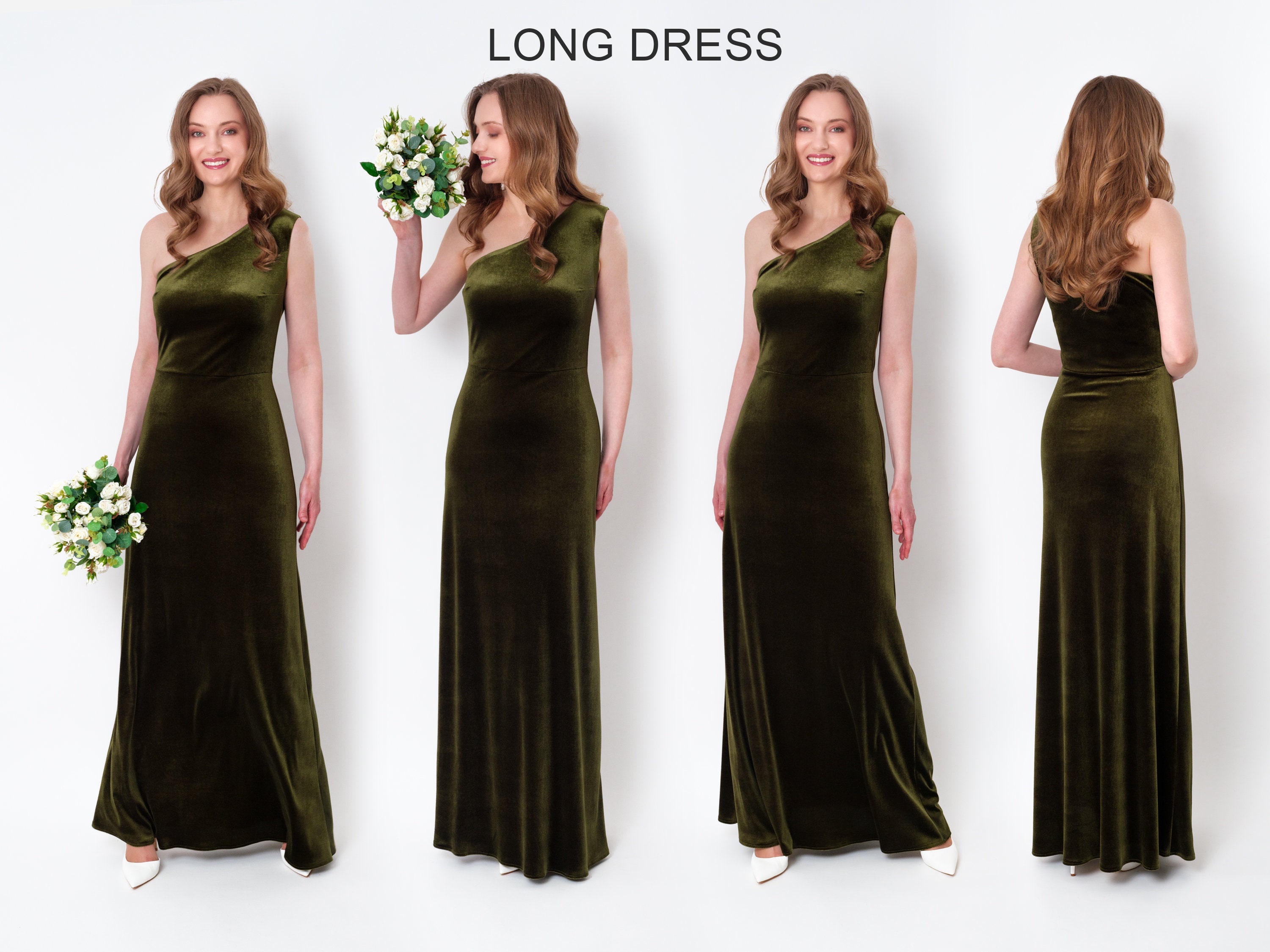 Olive Green Velvet Long Dress, One Shoulder Dress, Slit Velvet Dress, Bridesmaid Velvet Dress, Wedding Guest Dress, Evening Dress - Etsy Olive Green Velvet Long Dress, One Shoulder Dress, Slit Velvet Dress, Bridesmaid Velvet Dress, Wedding Guest Dress, Evening Dress - Etsy