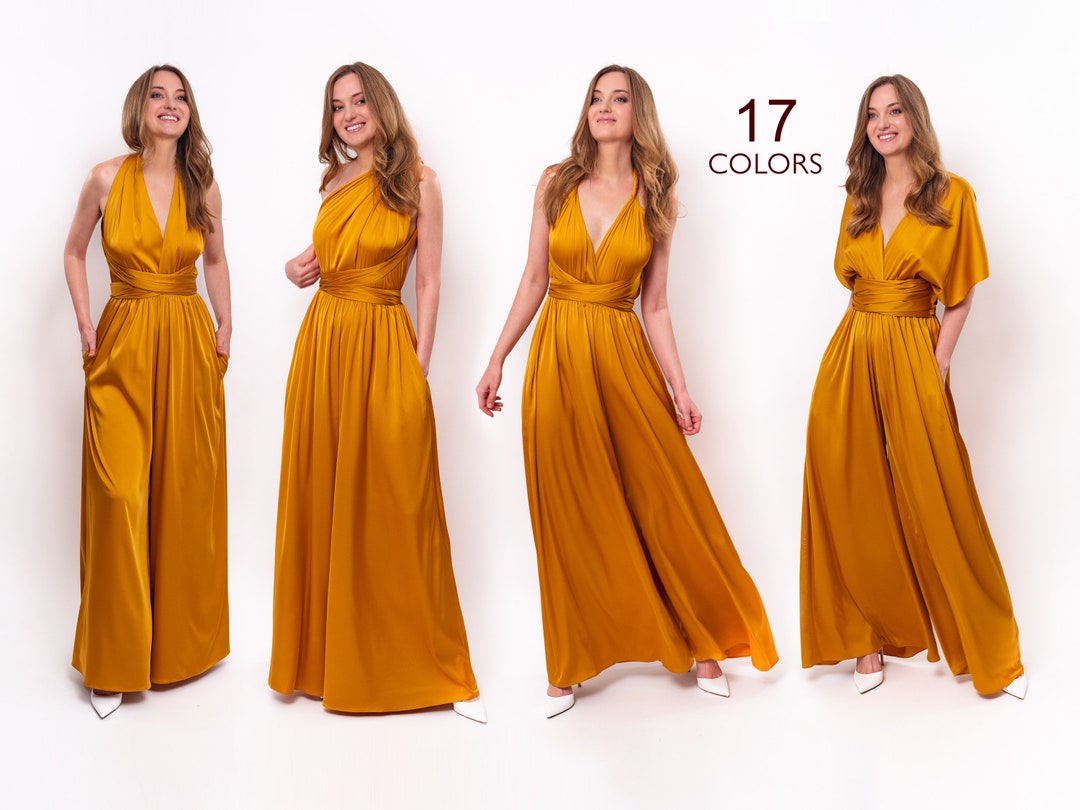 Gold Infinity Jumpsuit, Silk Jumpsuit, Bridesmaid Jumpsuit, Multi Wrap ...