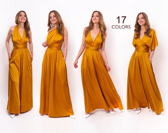 Gold infinity jumpsuit, silk jumpsuit, bridesmaid jumpsuit, multi wrap multiway convertible jumpsuit, bridesmaid dress