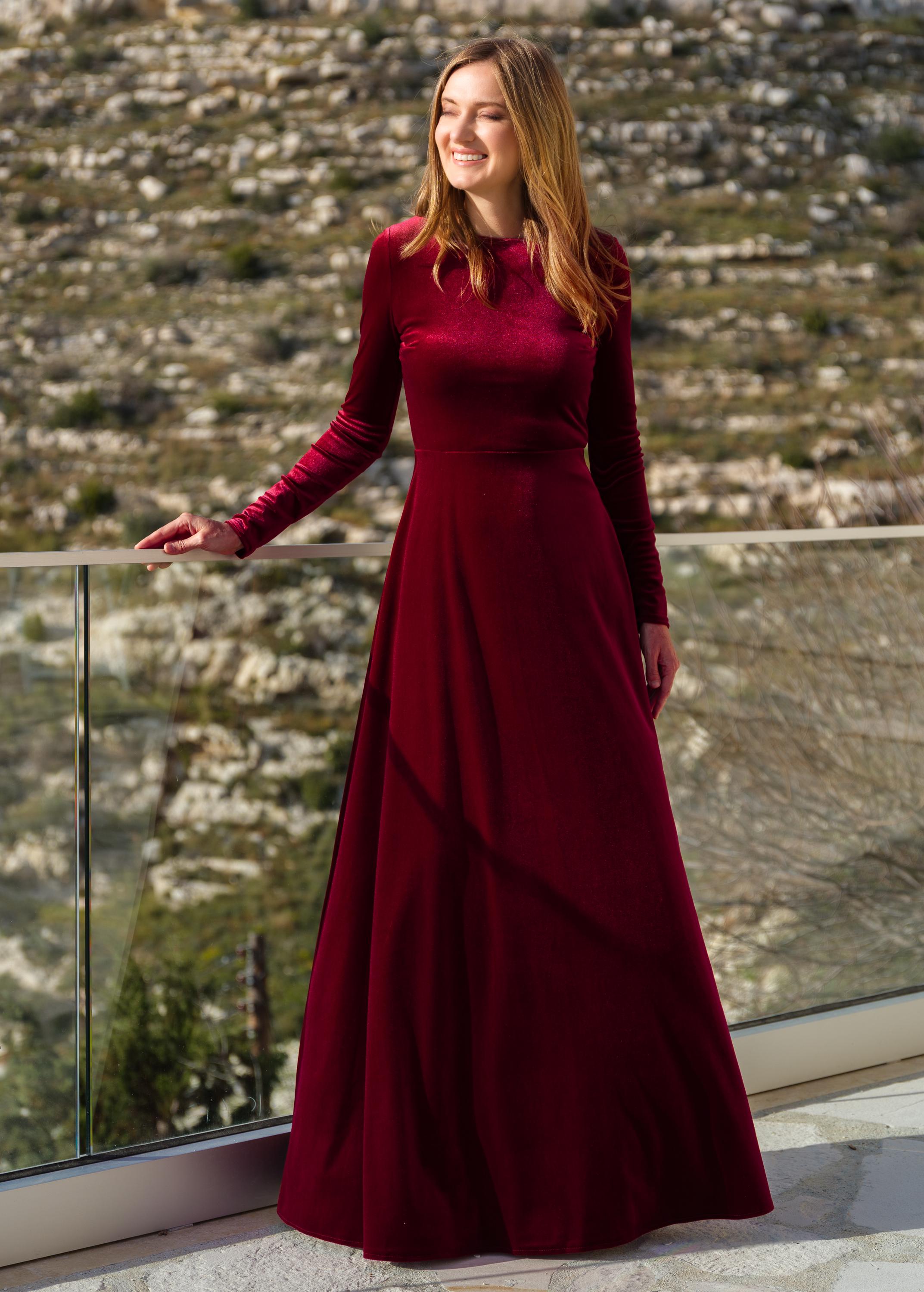 Formal Wine Red Dress Velvet Dress In Burgundy With Long Sleeve, Floor  Length Formal Gown, Holiday