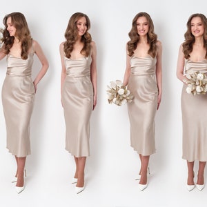 Champagne beige silk slip dress, bridesmaid dress, wedding guest dress, evening dress, long straps dress, bridal party attire, long dress
