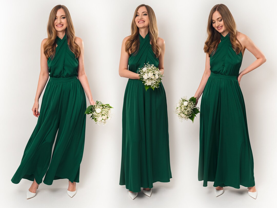 Emerald Green Bridesmaid Jumpsuit, Silk Jumpsuit, Wedding Guest