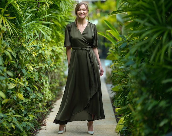green emerald velvet dress Mismatched Olive Green Chiffon A-Line Elegant Long Bridesmaid Dresses, CB0278 US2 / As Pic / C main image 1
