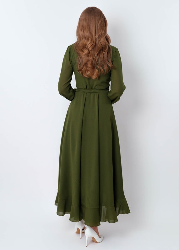 Olive Green Chiffon Bridesmaid Dress