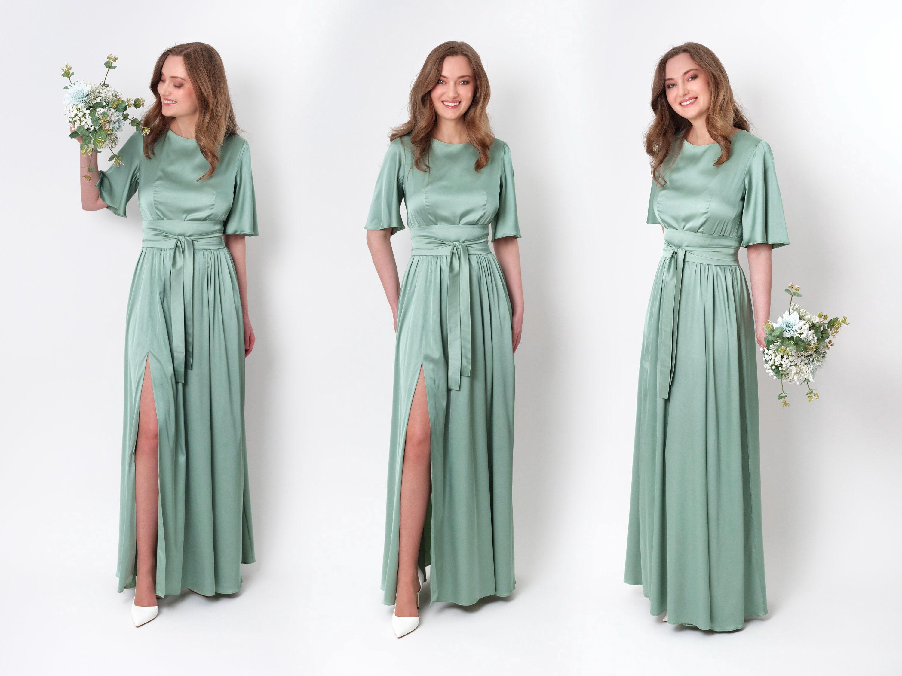 NWT, J Kara Women&#039;s Long Sleeveless Dress w/Scarf Beaded Sage Green, 12, India.