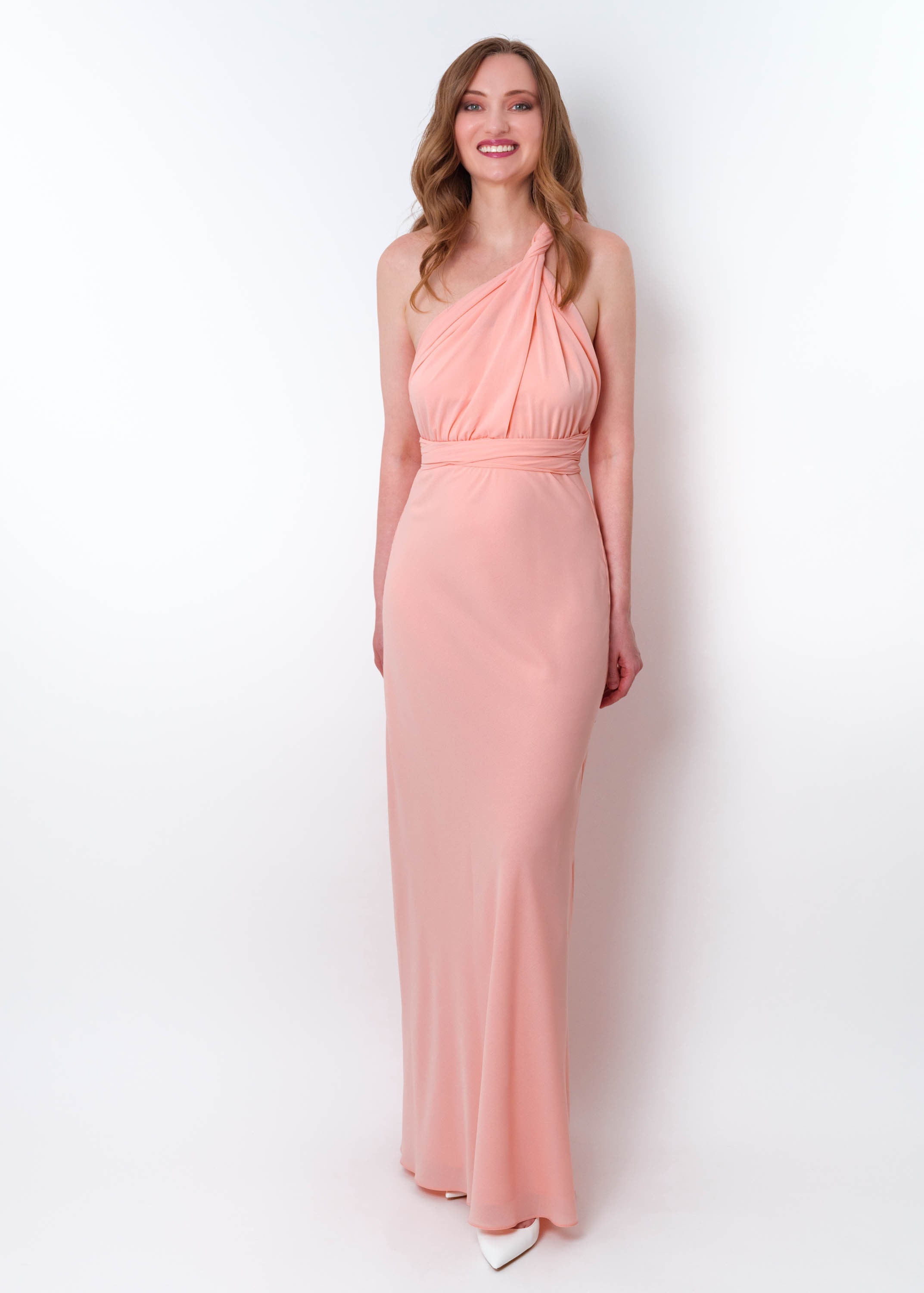 chiffon infinity dress Blush Pink Chiffon Infinity Dress, Multiway Bridesmaid Gown, Wedding Guest  Outfit