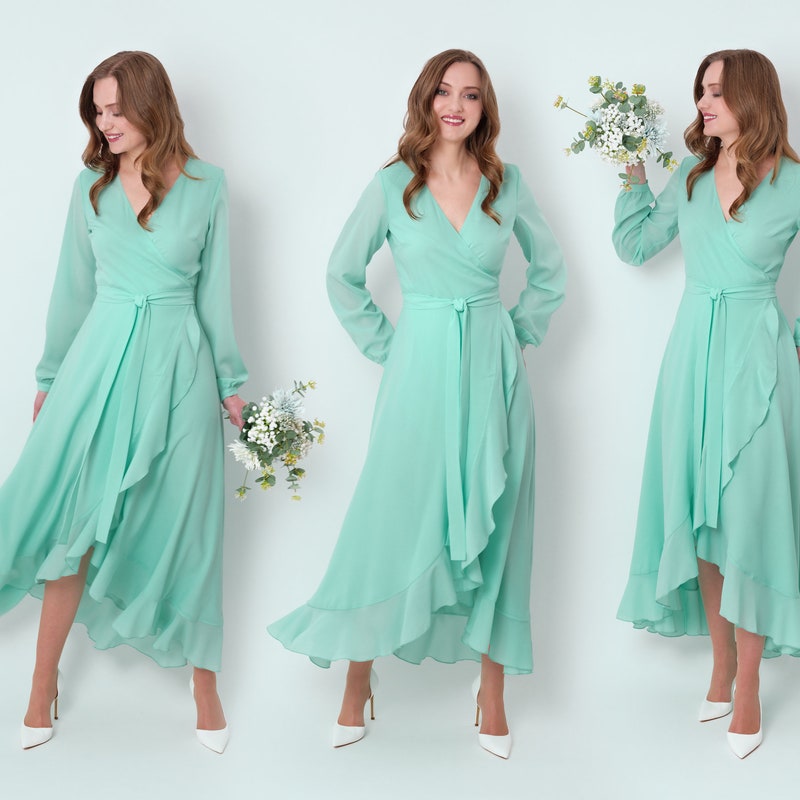 Luxurious Embroidered Mint Green Chiffon Dress - Ideal for Party & Wedding Wear (DZ18424)