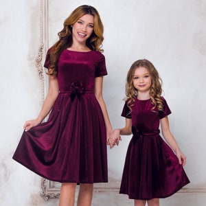 Mommy and Me Burgundy Velvet Dresses Mother and Daughter - Etsy