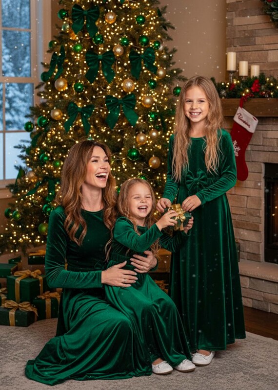 christmas green dress women Mommy and Me Matching Emerald Velvet Maxi Dresses | Outfit for Mother and Daughter | Photoshoot for Mother & Daughter emerald green cocktail dress