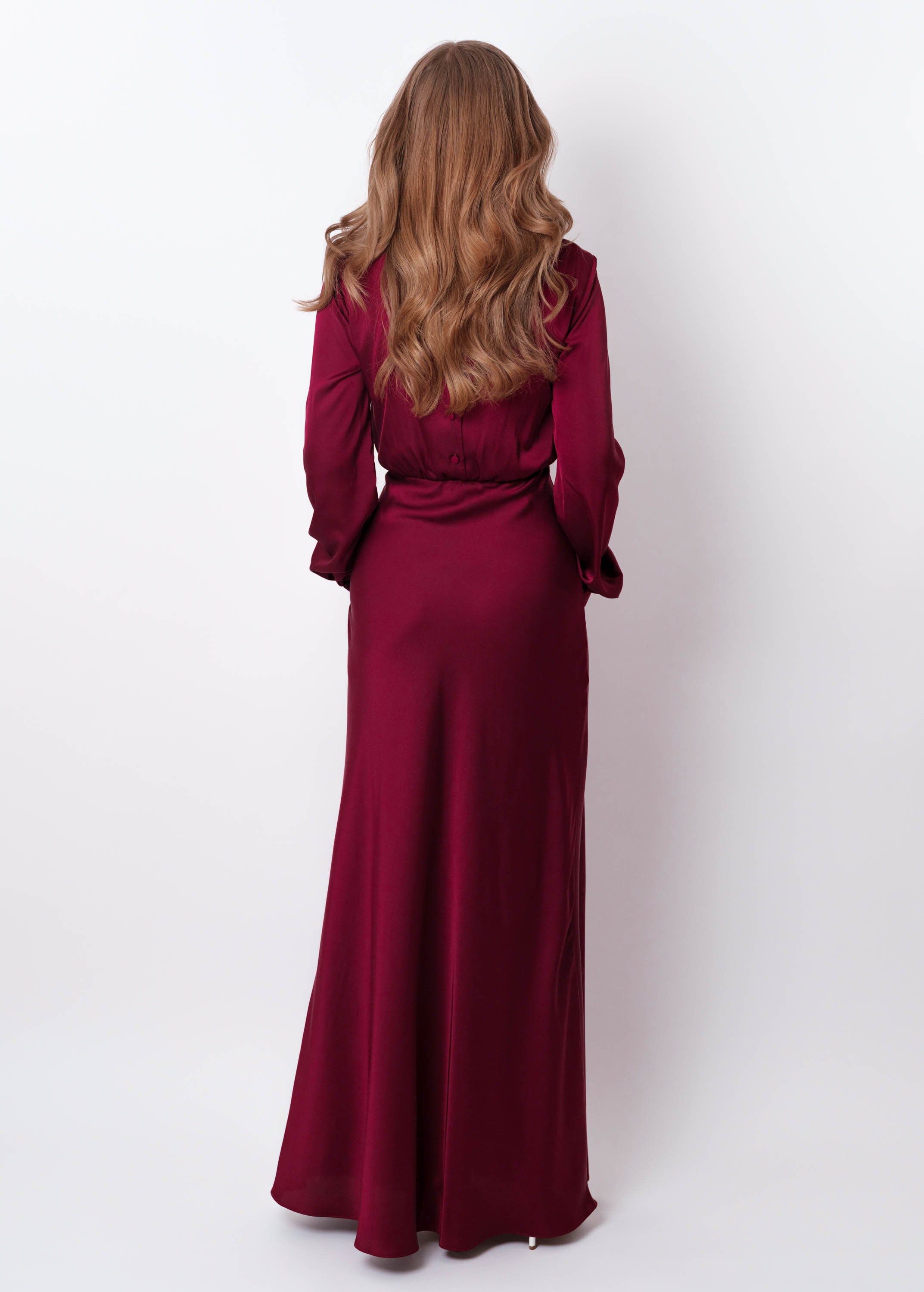 Burgundy silk long dress, bridesmaid dress, wedding guest dress, evening dress, long sleeves dress, bridal party attire, long dress Burgundy silk long dress, bridesmaid dress, wedding guest dress, evening dress, long sleeves dress, bridal party attire, long dress