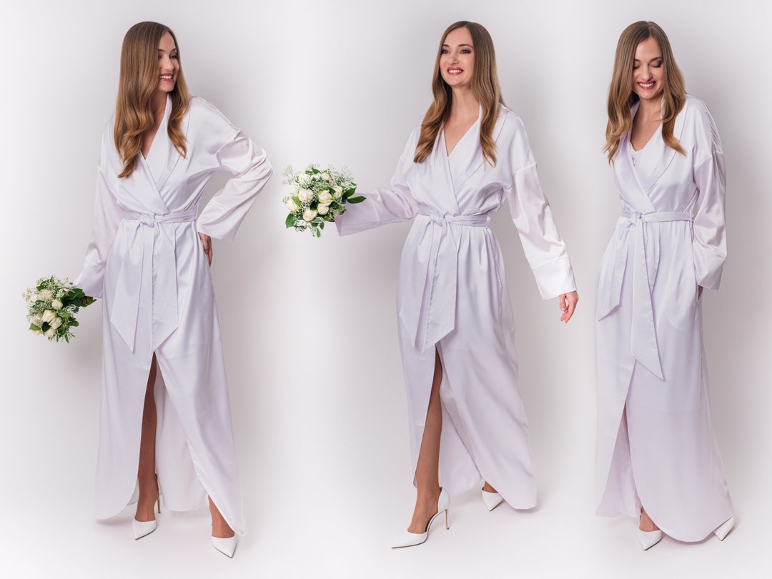 White Dressing Robe White Long Silk Robe, Bride Robe, Bridesmaid Robe, Luxury Silk Robe ...