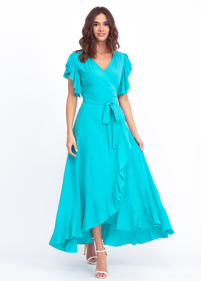 Turquoise Wrap Around Dress Maxi Dress Long Dress Wedding Etsy