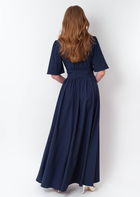 semi formal navy blue dress Knee-Length Semi-Formal Short-Sleeve Dress