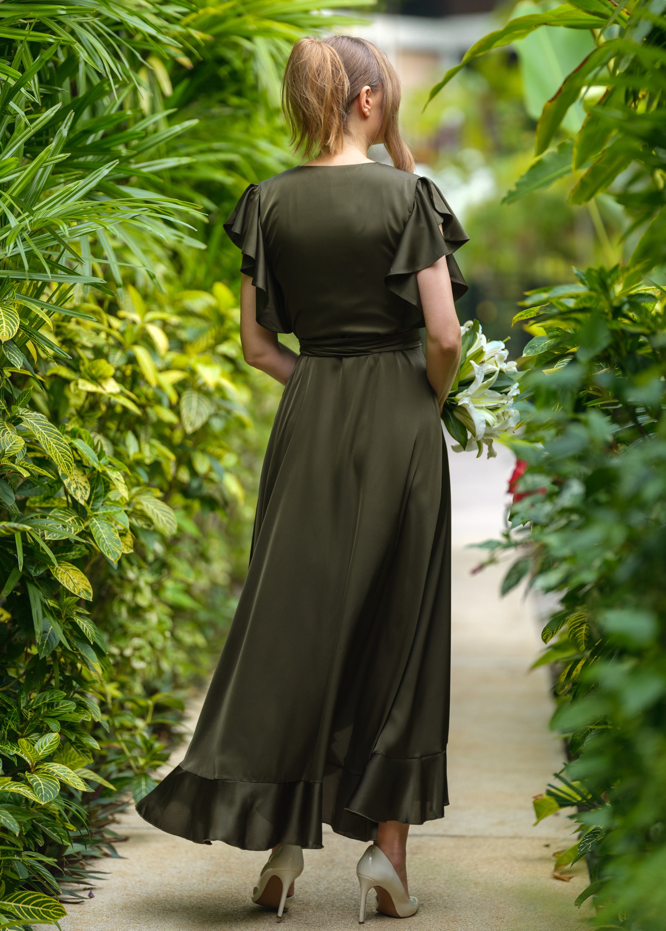 okive green dress Burgundy Satin Bridesmaid Dress Sheath Floor-Length