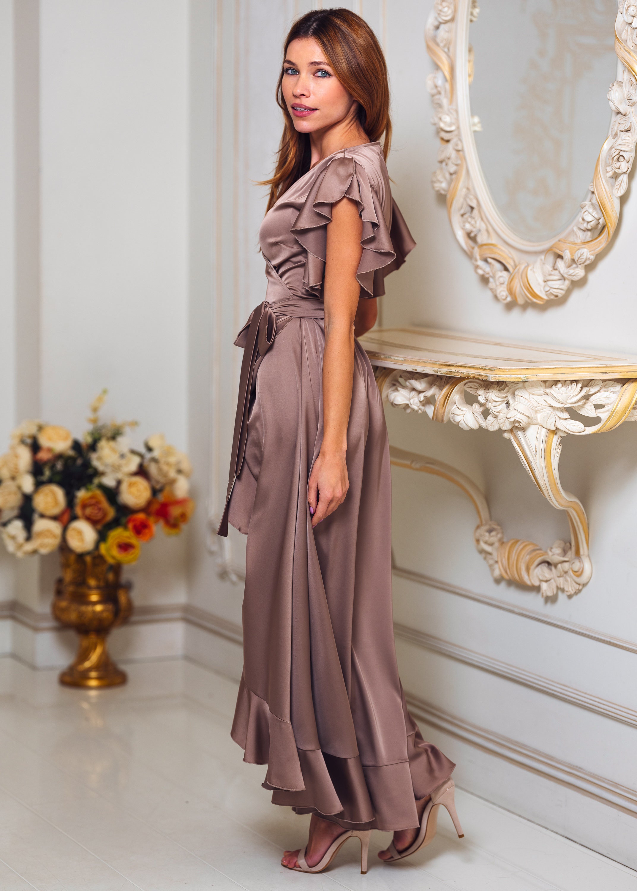 pastel brown color dress Polished Brown Collar Dress– Be Yourself main image 0