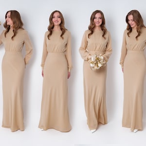 Champagne Chiffon Long Wedding Guest Dress Champagne Chiffon Long Wedding Guest Dress