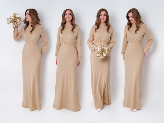 Champagne Chiffon Long Wedding Guest Dress Champagne Chiffon Long Wedding Guest Dress