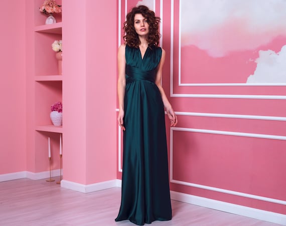 Infinity dress, dark teal green silk dress, bridesmaid dress, silk dress, multi wrap dress, Convertible dress, multiway dress, long dress