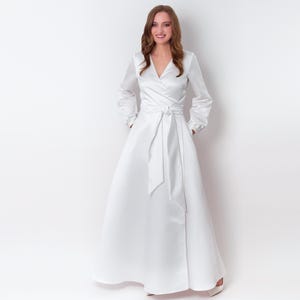 White wrap satin dress dress, satin wrap dress, simple wedding dress, bridesmaid dress, wedding guest dress, evening dress, formal dress