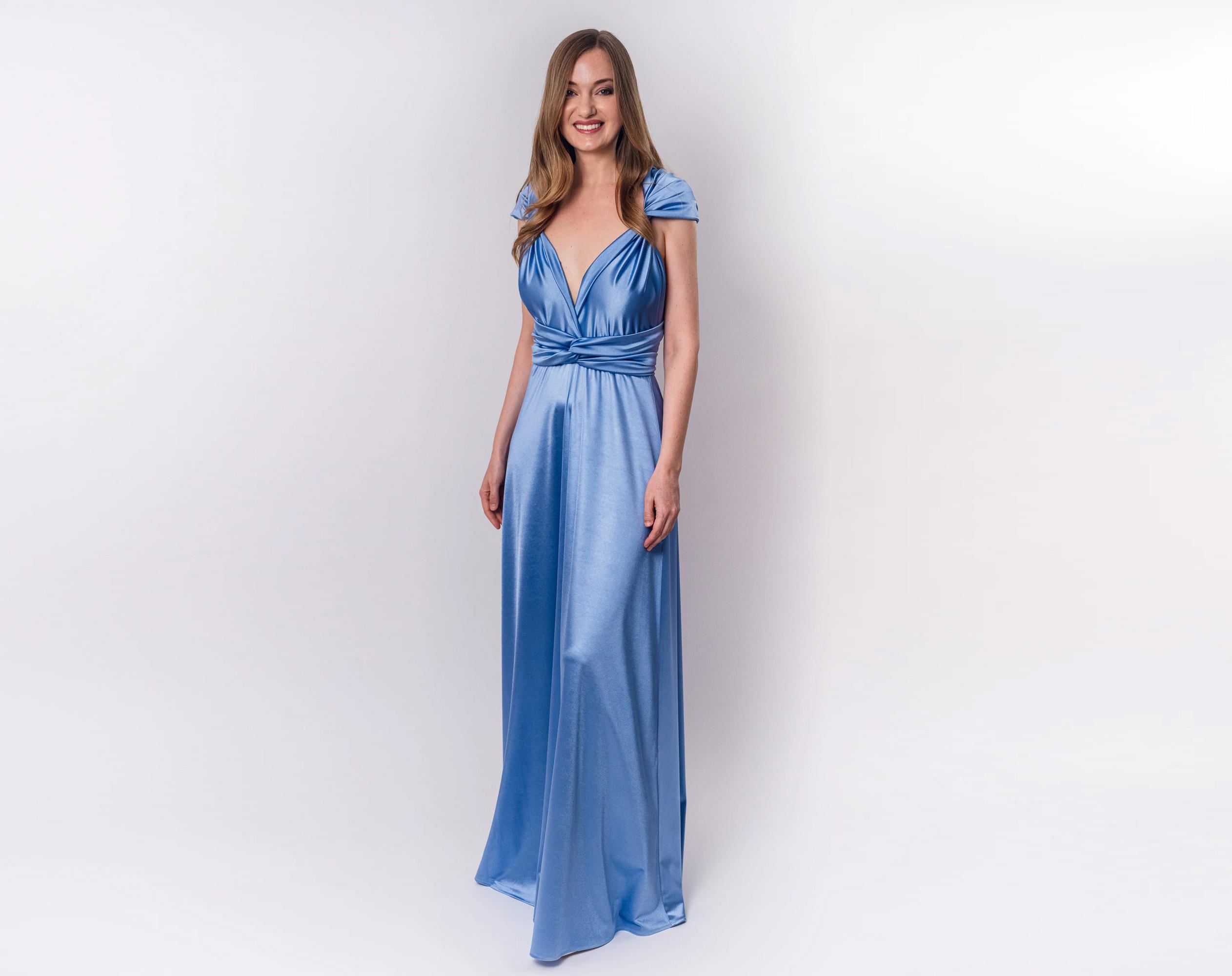 Sky Blue Luxury Satin Infinity Dress, Bridesmaid Dresses, Bridesmaid ...