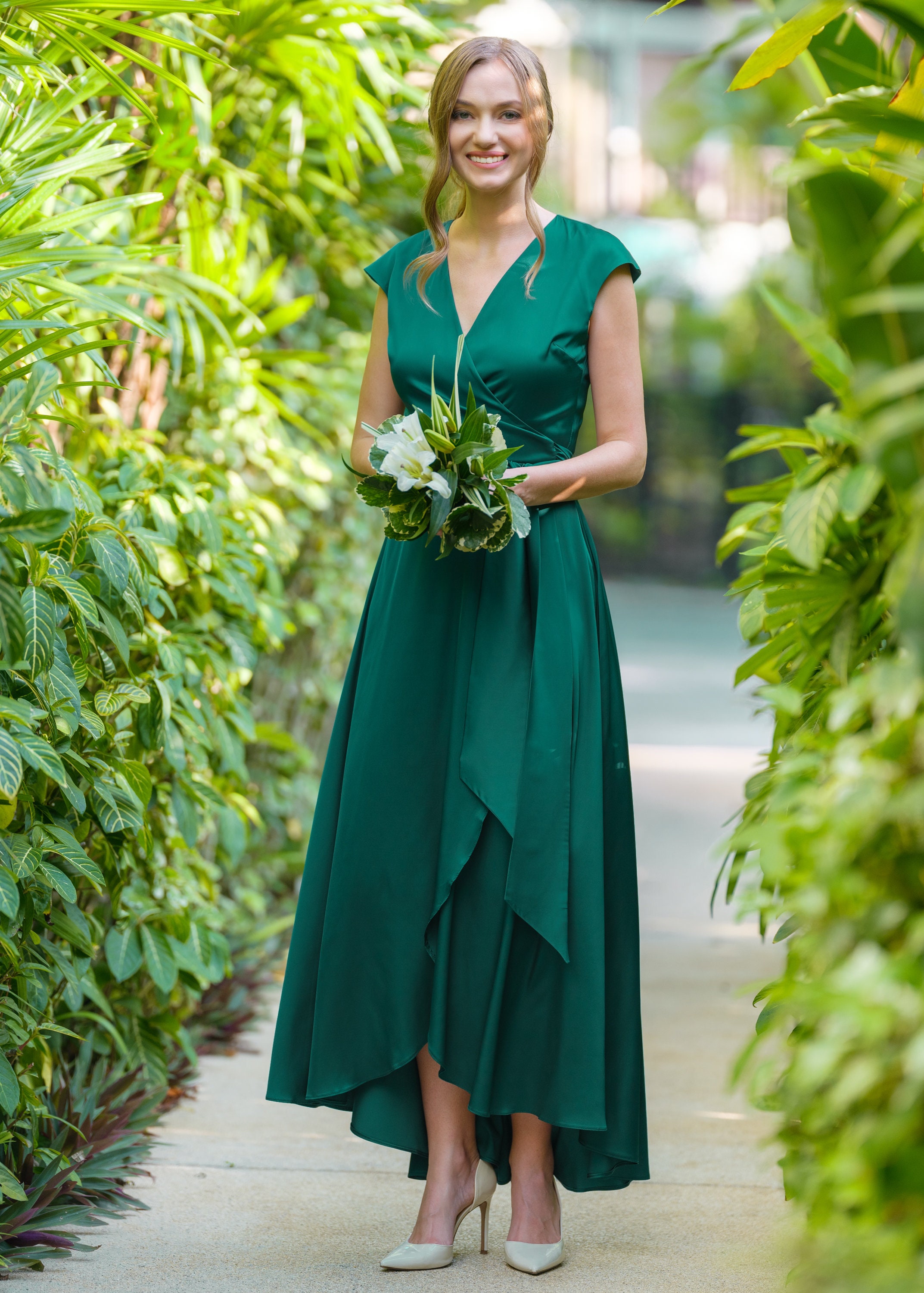 Emerald Green Silk Dress, Silk Dress, Wrap Dress, Bridesmaid Dress, Wedding  Guest Dress, Women Dress, Evening Dress, Long Dress - Etsy