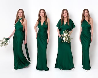 Robe infinie, robe en soie vert foncé, robe de demoiselle d'honneur, robe en satin de soie, robe multi-tours, robe convertible, robe multi-voies