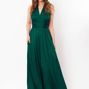 Dark green infinity jumpsuit, silk jumpsuit, bridesmaid jumpsuit, multi wrap multiway convertible jumpsuit, bridesmaid dress image 7