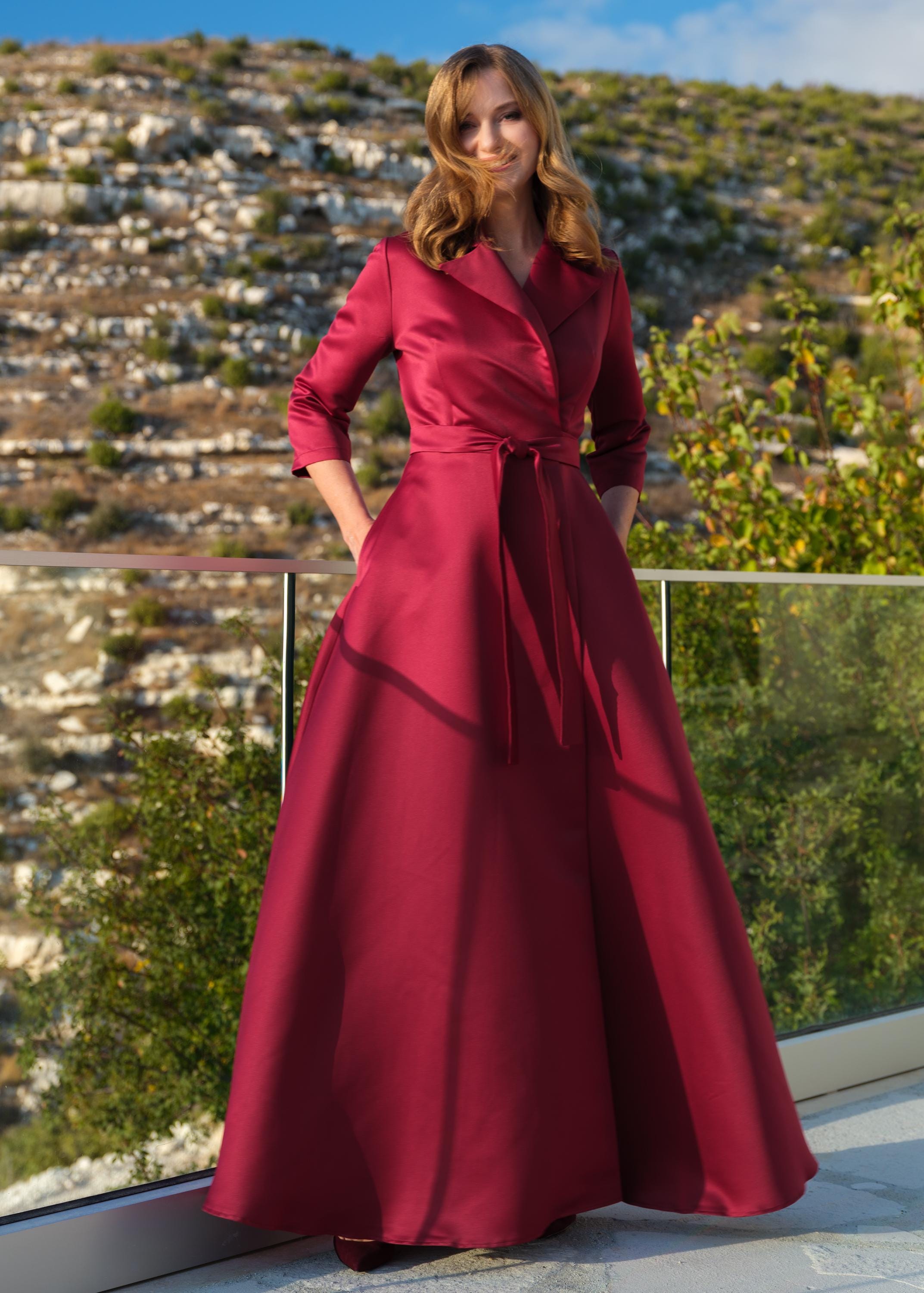 Burgundy wrap satin dress, wrap dress, bridesmaid dress, wedding guest dress, women dress, maxi dress, evening dress, long dress