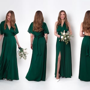 Infinity-Schlitzkleid, dunkelgrünes Seidenkleid, Brautjungfernkleid, Seidensatinkleid, Multi-Wickelkleid, wandelbares Kleid, Multiway-Kleid Bild 9