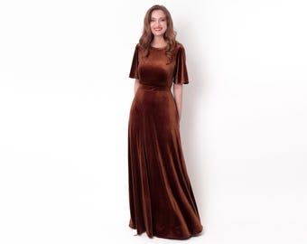slim fit dress slacks Haute Couture Chocolate Velvet Prom Dress with Slit FD2591 viniodress –  Viniodress main image 1