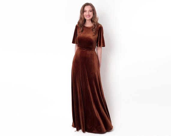 navy blue dress for baby girl Rust Brown Velvet Dress: 4 Styles – Long, Slit, Wrap & Wrap Slit,  Bridesmaid Dress, Christmas, Fall or Winter Formal Gown