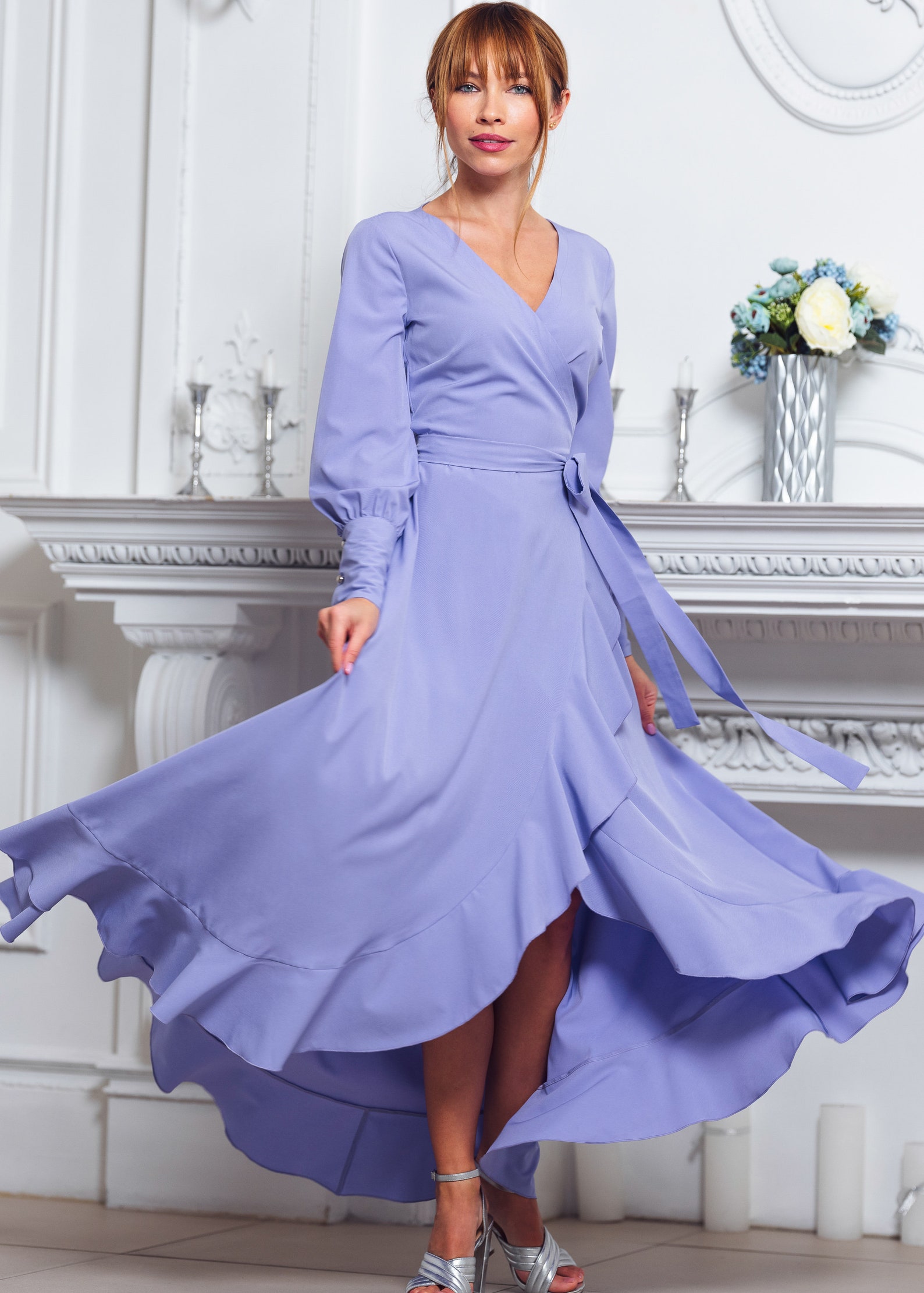 Light Purple Long Wrap Dress Bridesmaid Dress Cocktail - Etsy