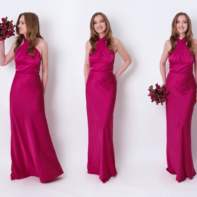 1353 Fuschia Wrap Slit Evening Dress