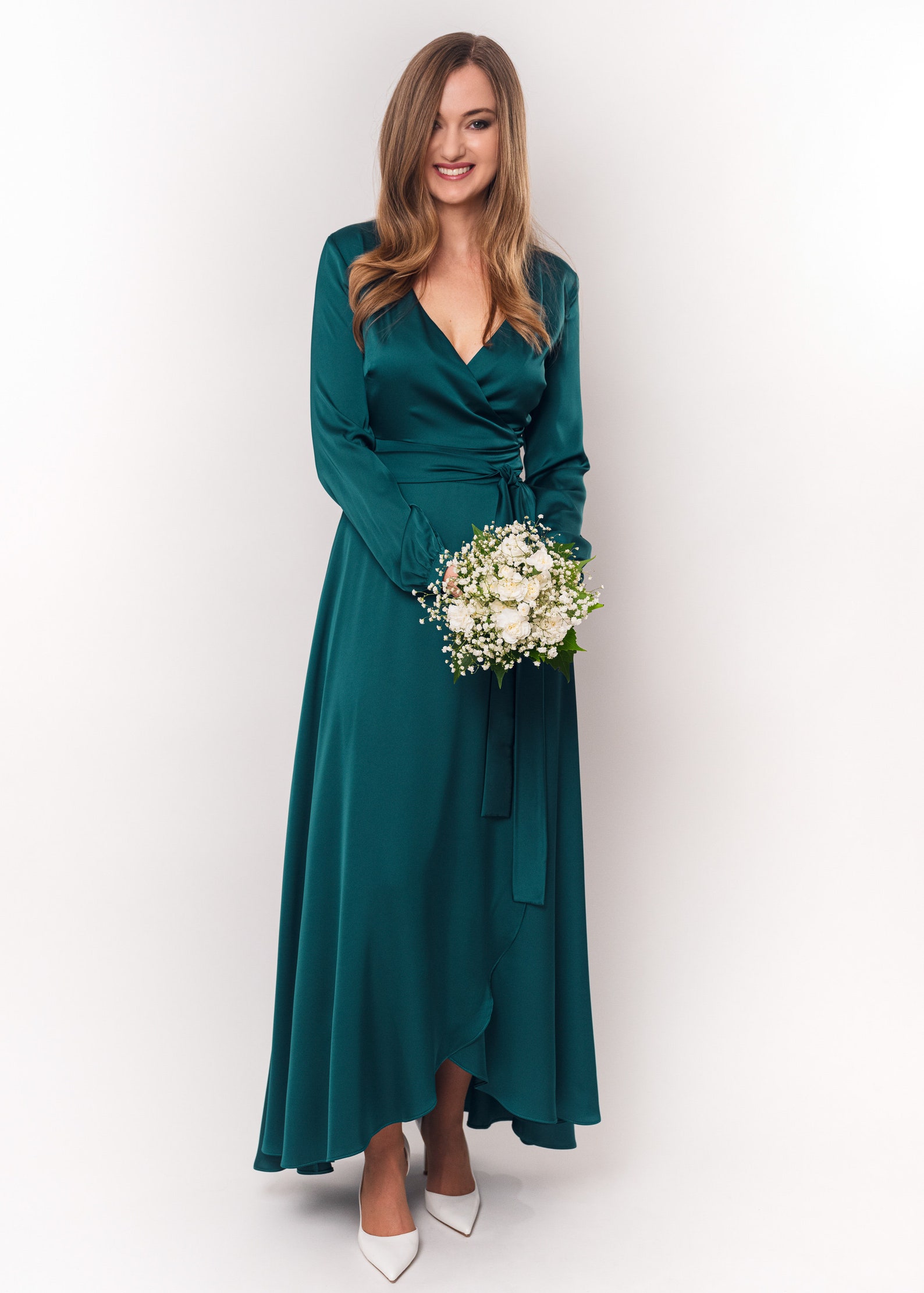 Dark Green Silk Dress Silk Dress Wrap Dress Bridesmaid Etsy — free download